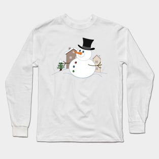 Happy Christmas Snowman Illustration Long Sleeve T-Shirt